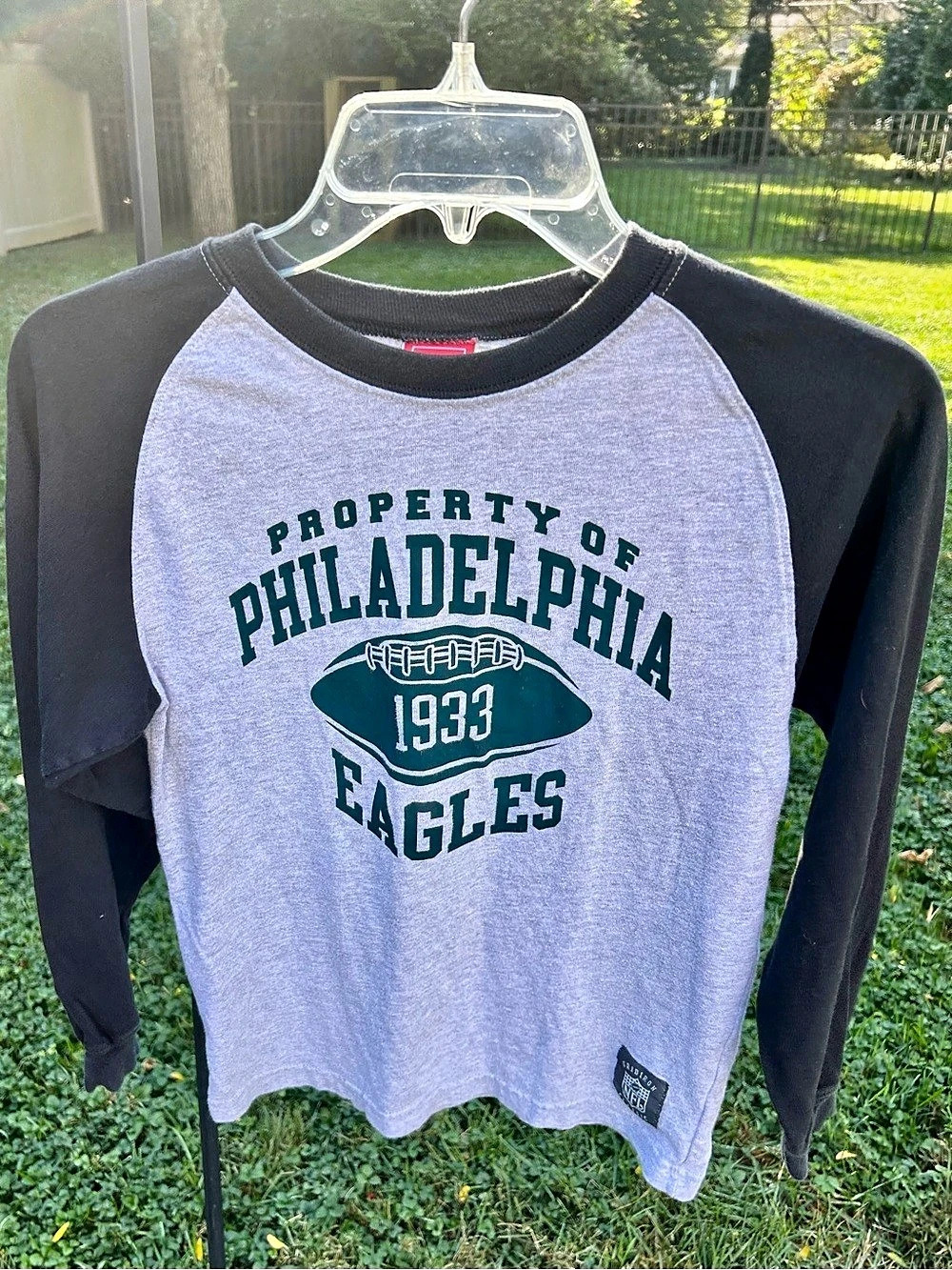 NFL Philadelphia Eagles Raglan Tshirt Boys Med 10/12 Long Sleeve 100% Cotton